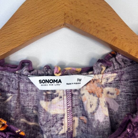 Sonoma Purple Floral Print Linen Blend Sleeveless Aline Dress Size Petite Medium - Picture 7 of 11